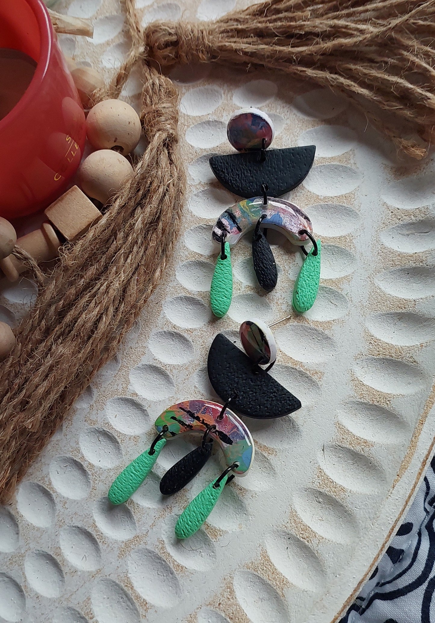 Abstract hand painted stud dangles