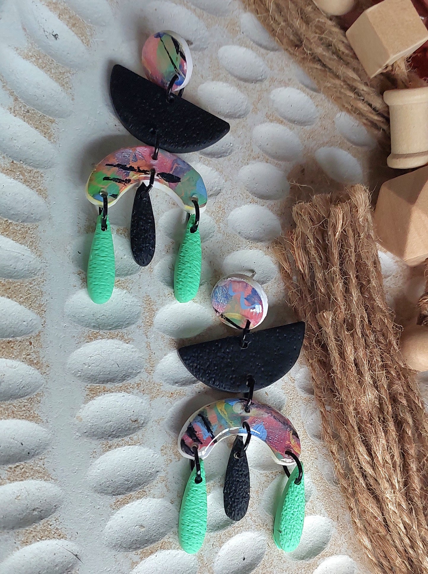 Abstract hand painted stud dangles