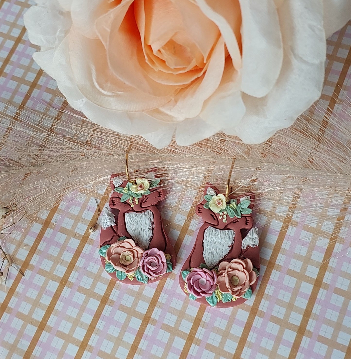 Sitting whimsical floral fox