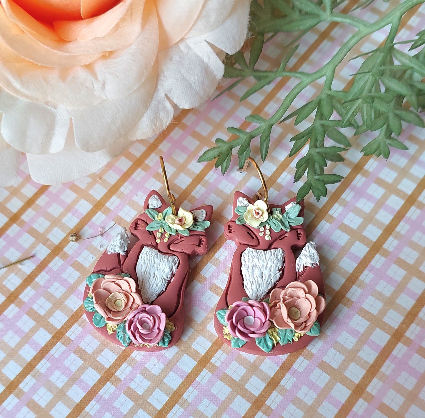 Sitting whimsical floral fox