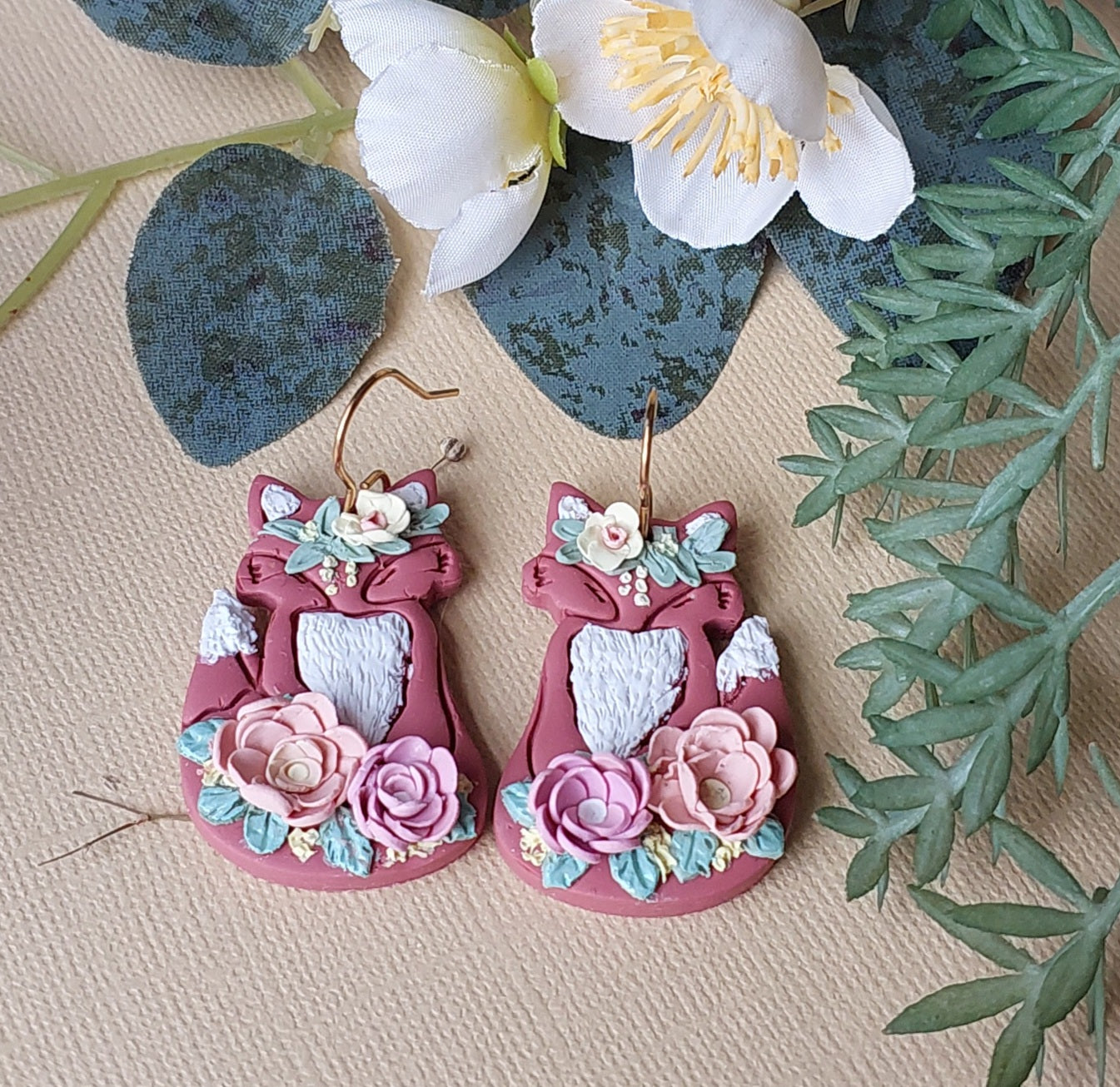 Sitting whimsical floral fox