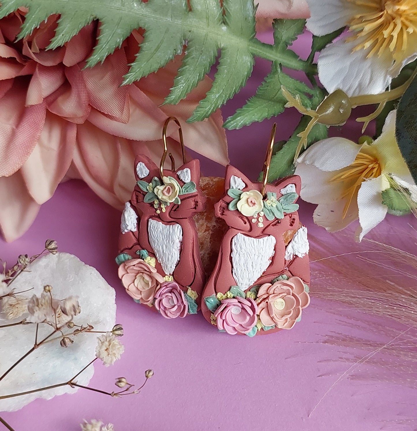 Sitting whimsical floral fox