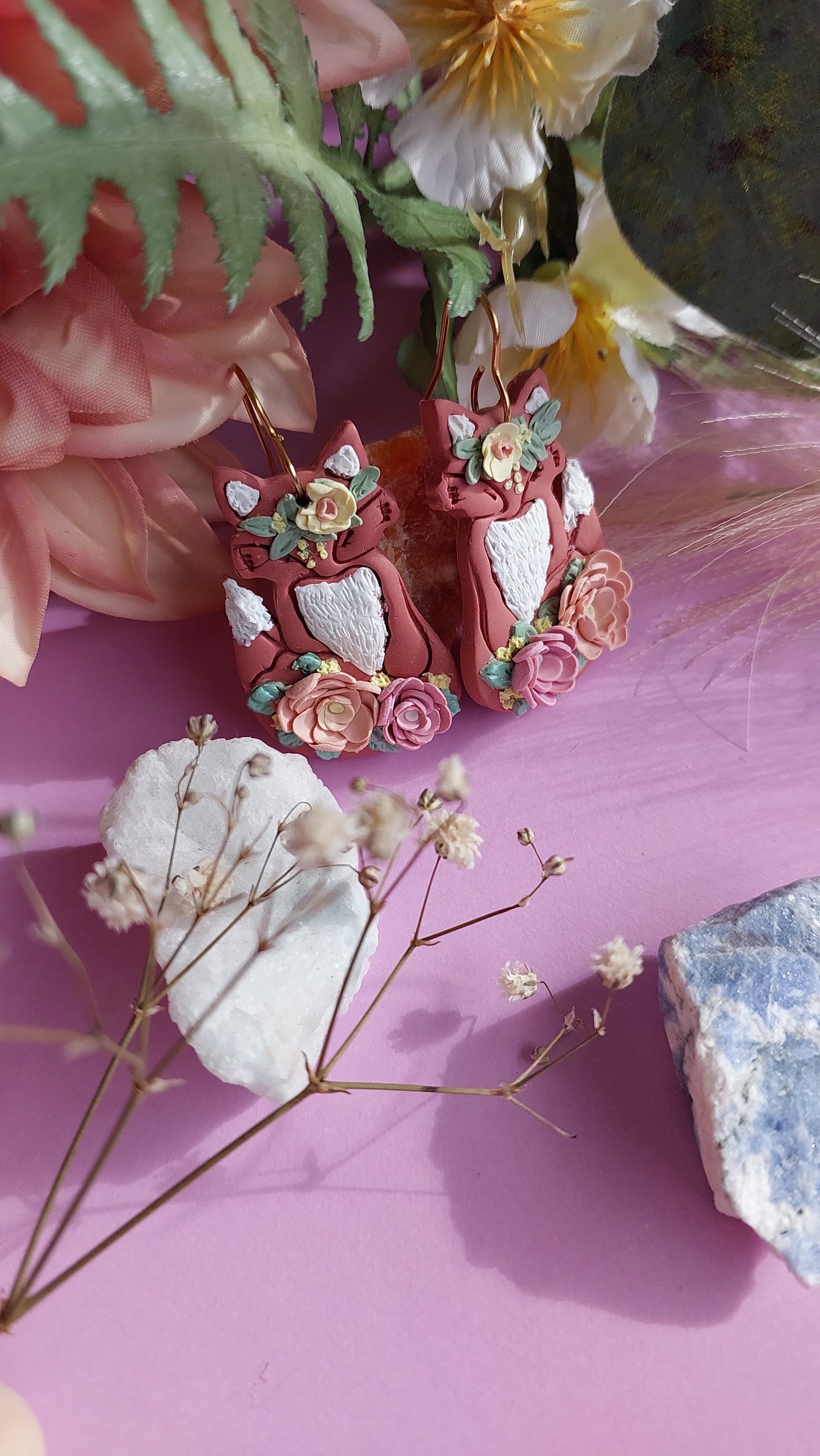 Sitting whimsical floral fox