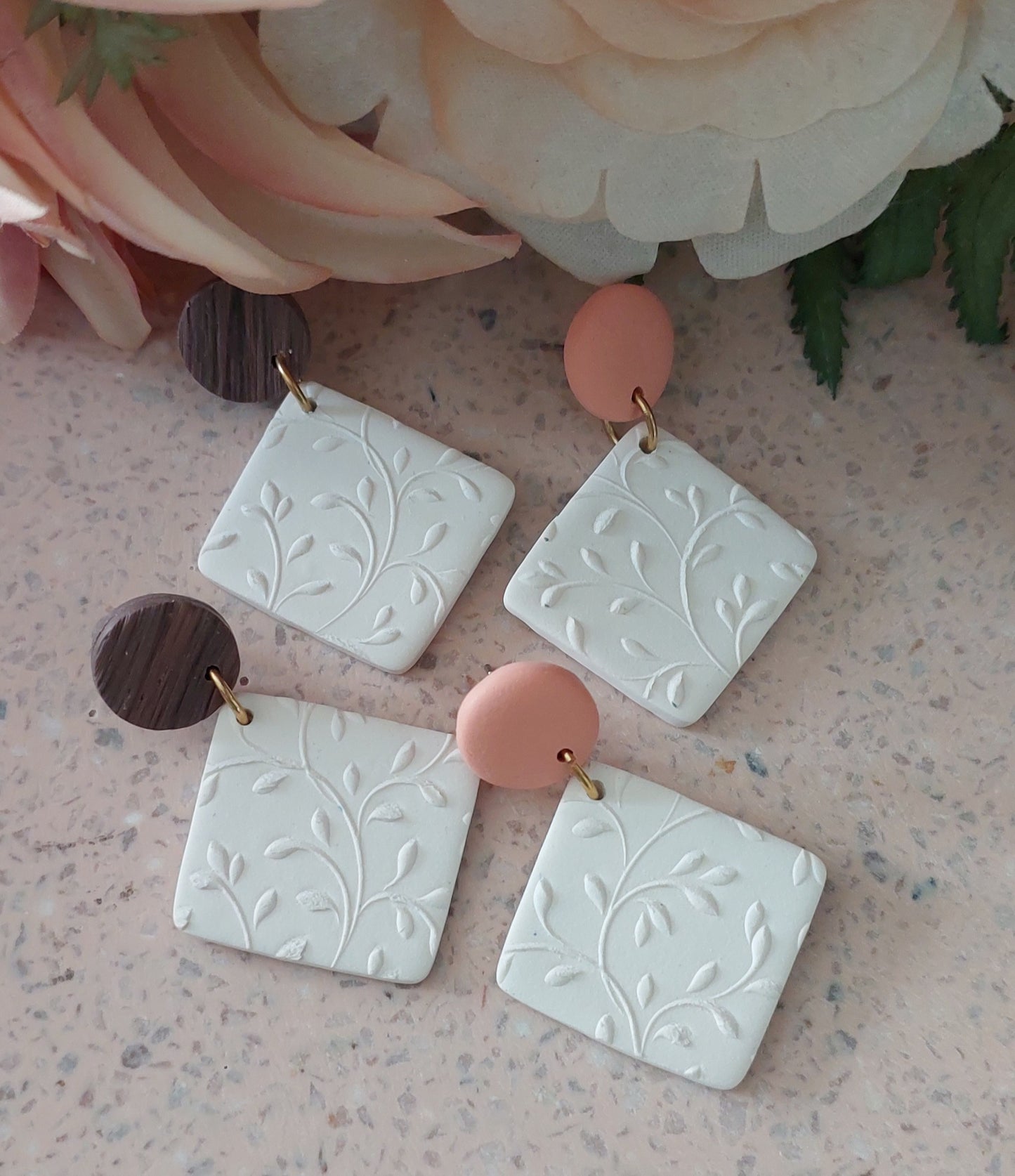 Floral impression stud dangles