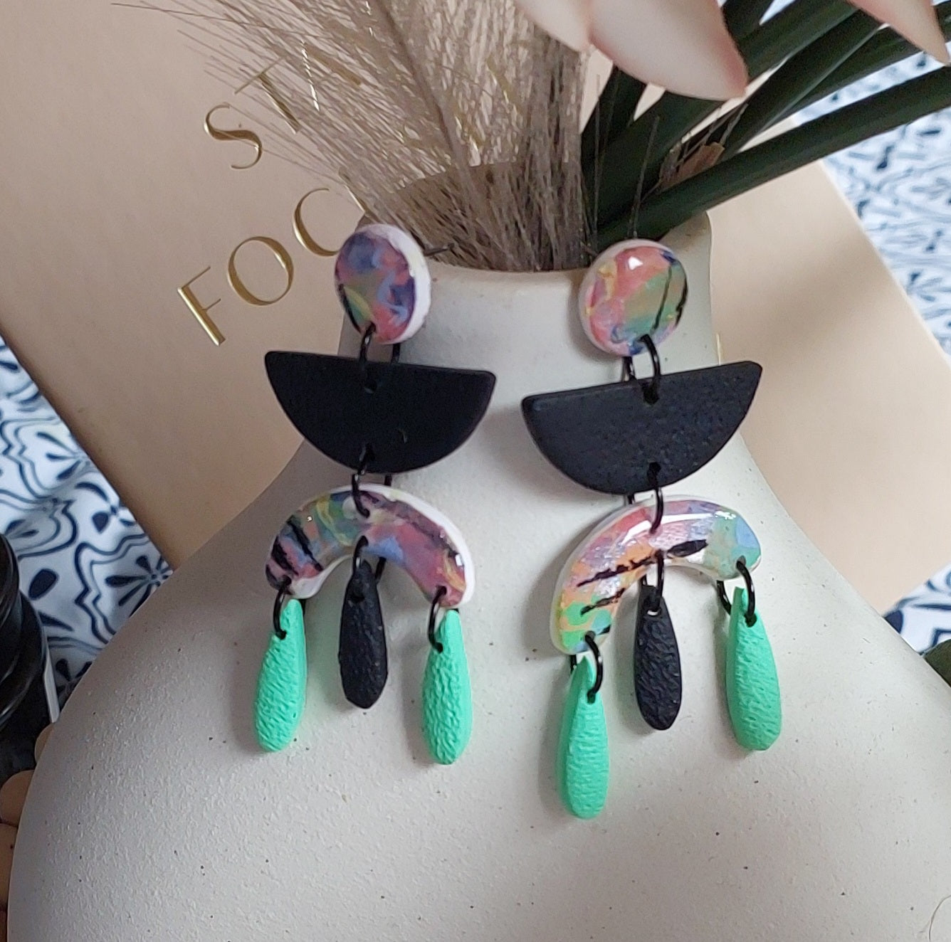 Abstract hand painted stud dangles