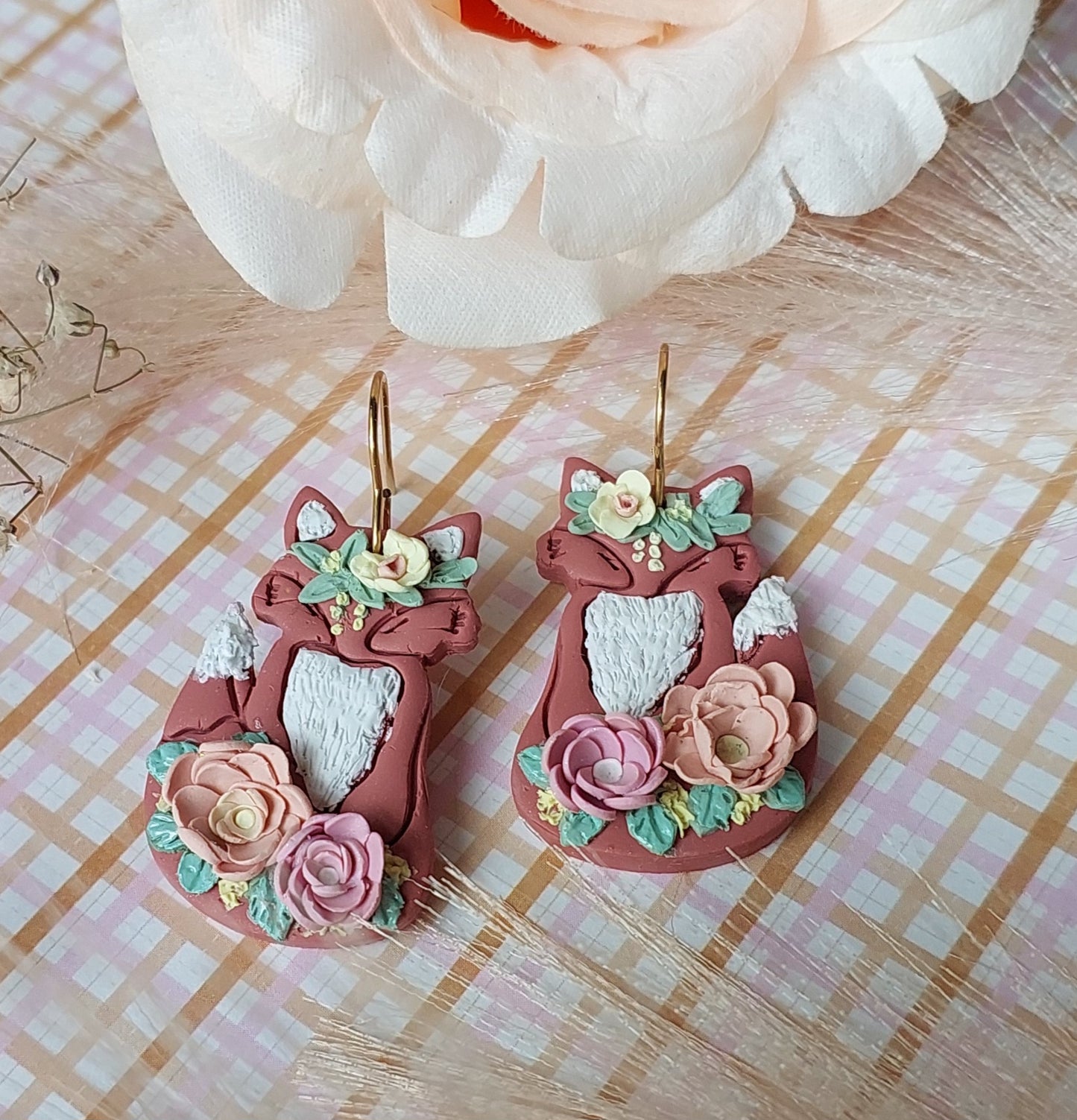 Sitting whimsical floral fox