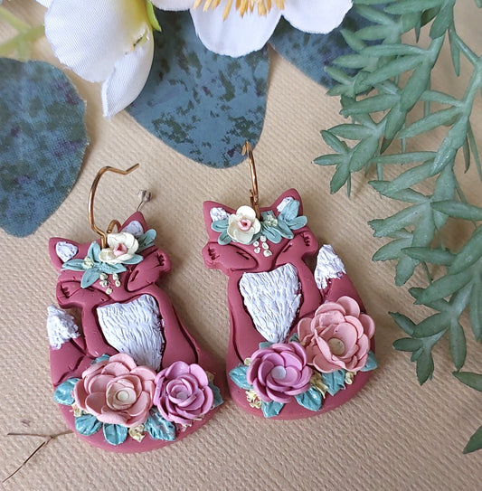 Sitting whimsical floral fox