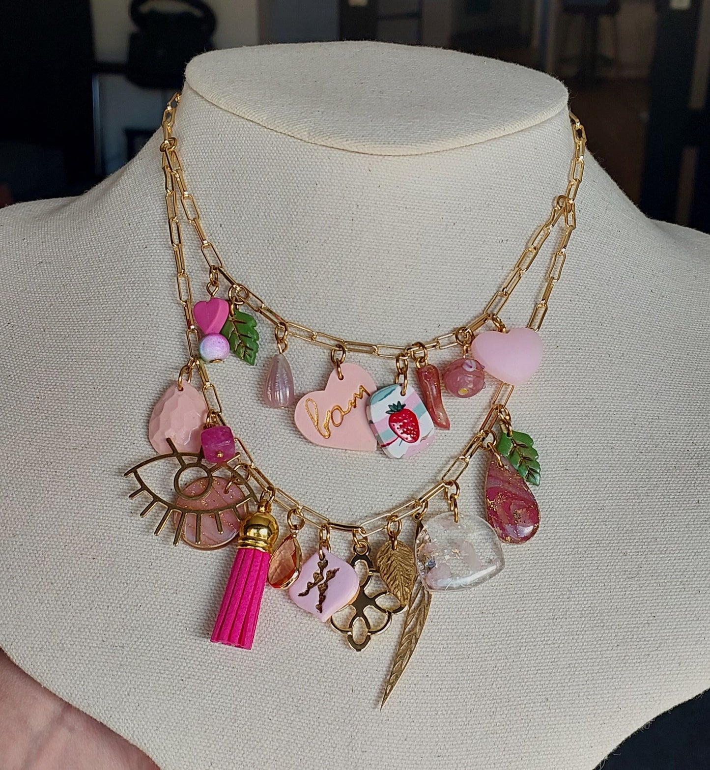 Tickled Pink. Charm Layered Statement Necklace