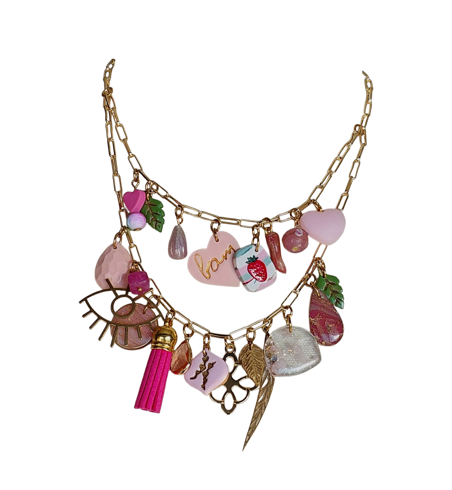 Tickled Pink. Charm Layered Statement Necklace