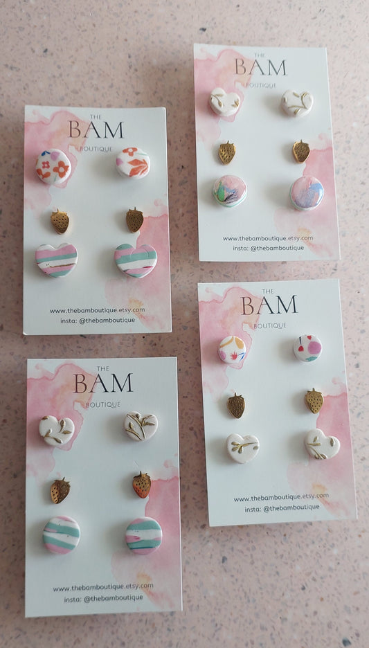 3 pair stud pack. online exclusive with gold strawberry stud.